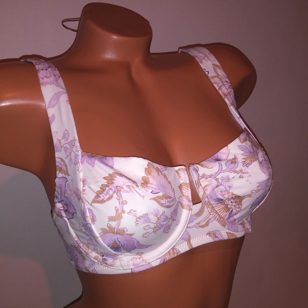 Victoria Secret Swim Bikini Top 34D Purple White Floral Wicked Underwire New